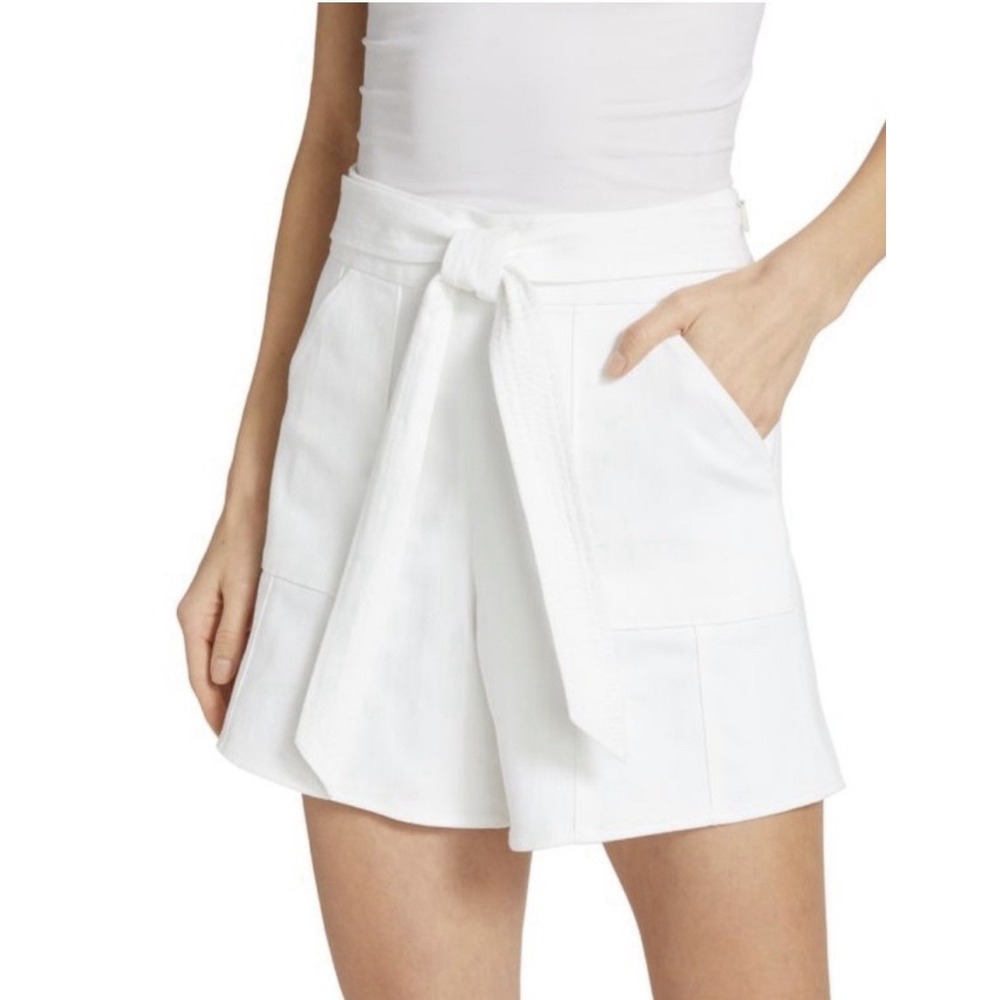 5a7 Cinq A Sept Size 2 Rayla Flounce Self Tie Waist Shorts White Patch Pockets